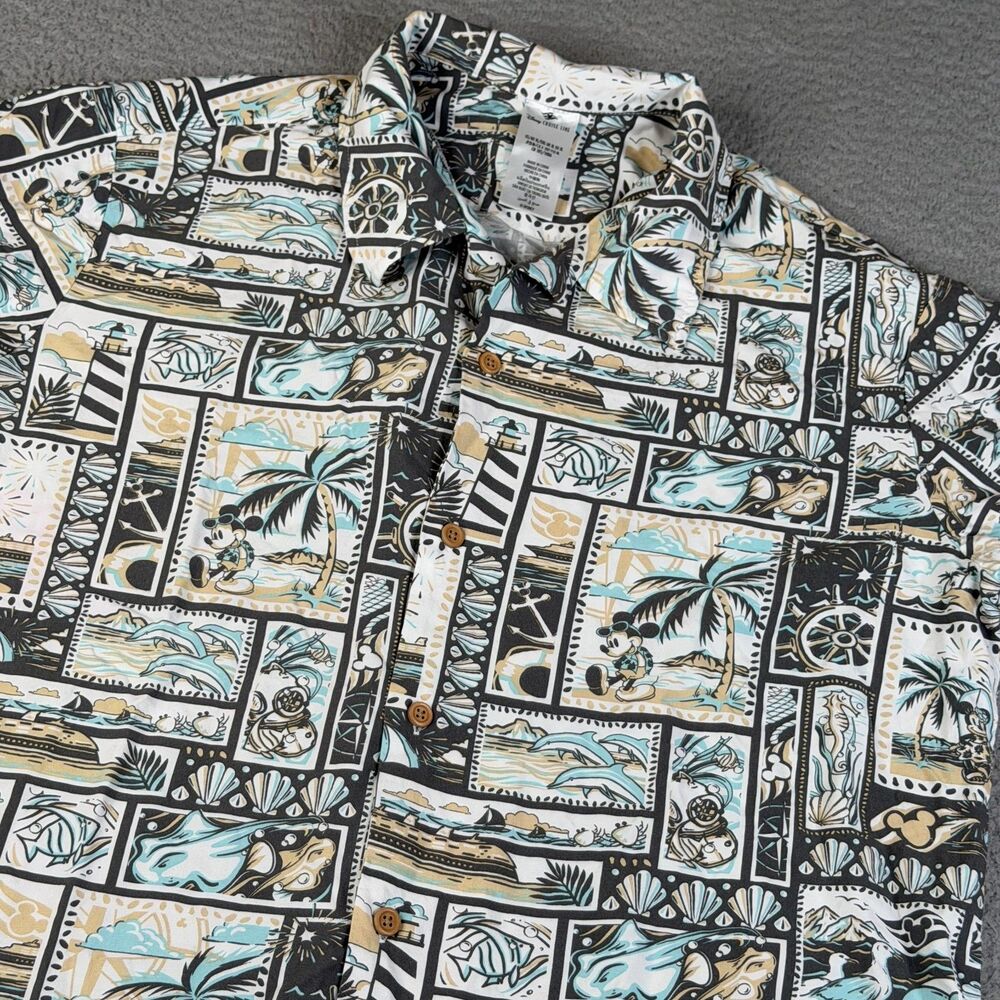DISNEY CRUISE Line  Shirt Men XL Mickey Mouse Button Lighthouse Nautical Dolphin